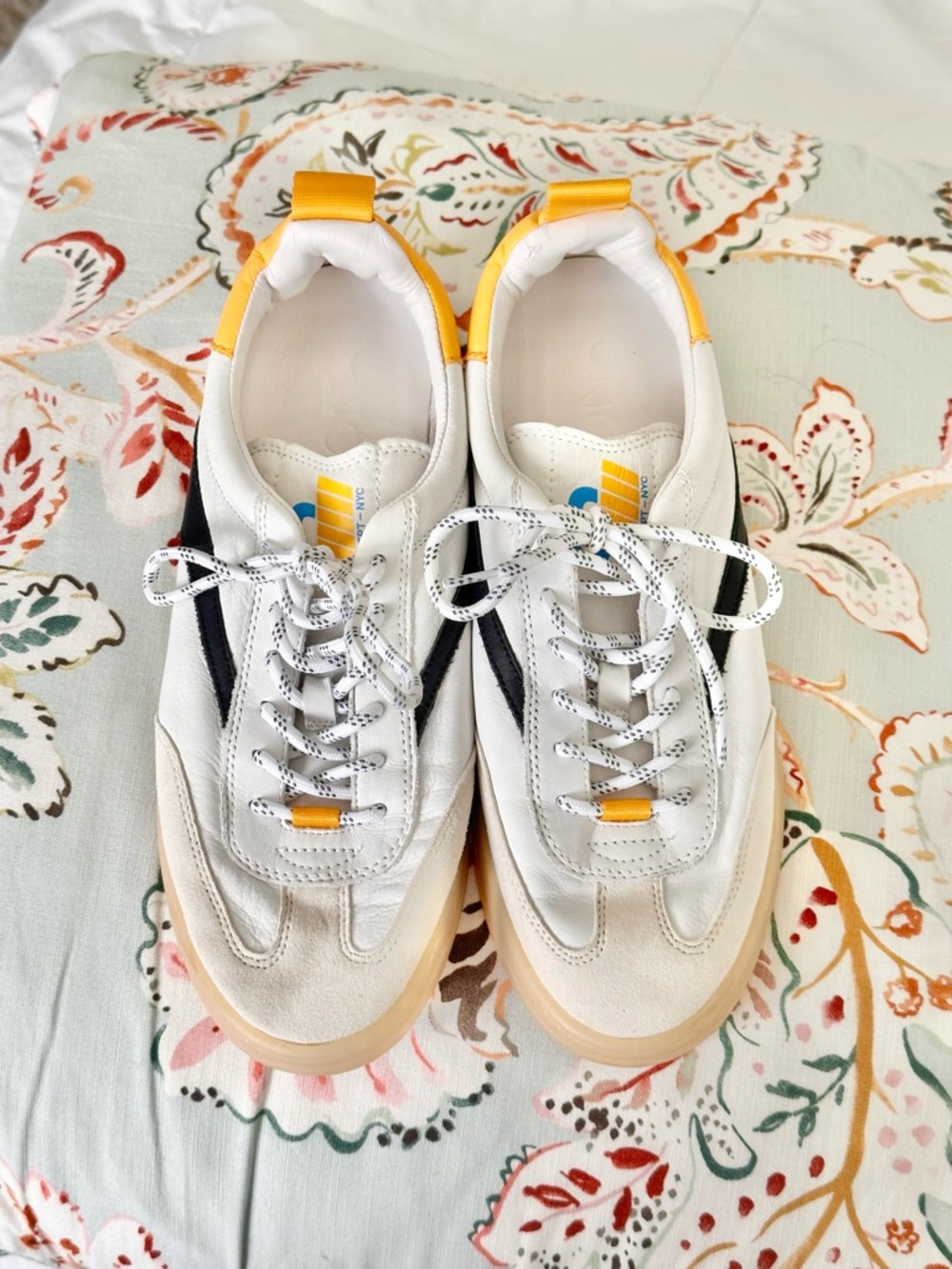 White and Yellow Women's Casual Sneakers